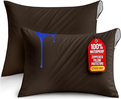 2-Pack Brown Standard Waterproof Pillow Protectors (20 "x 26")